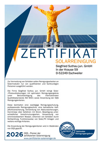 Zertifikat Solarreinigung&nbsp;